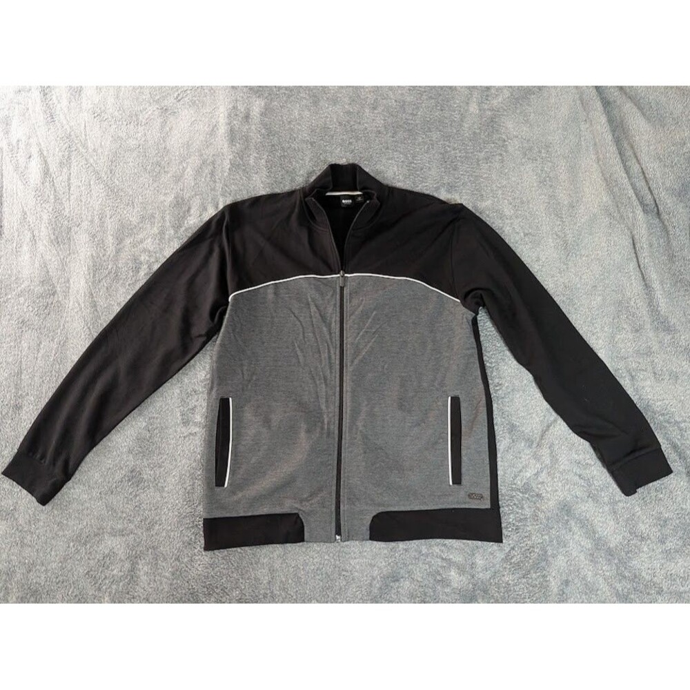BOSS Homewear Mens EU XXL US XL Track Jacket Black Gray Full Zip NWT